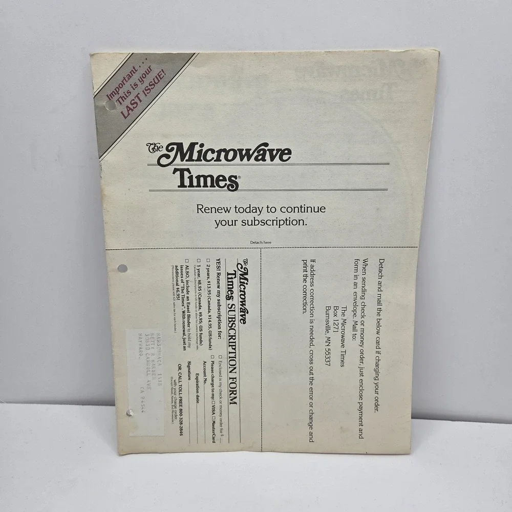 Vintage The Microwave Times Magazine Jan Feb 1988 Microwave Cooking Recipes Retr